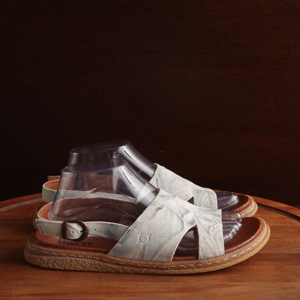 Born Sandals Womens Size 9M Blue White Carah Leather Tie Dye Boho Coastal Shoes